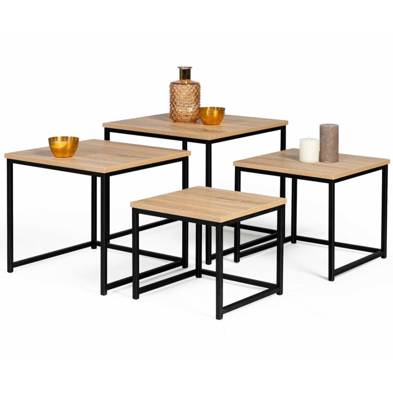 foto del prodotto idmarket - set di 4 tavolini di design industriale detroit 35/40/45/50