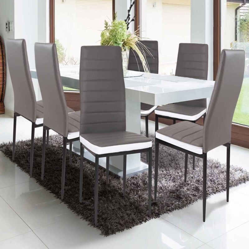 foto del prodotto idmarket set di 6 sedie da pranzo grigie con fascia bianca per sala romane