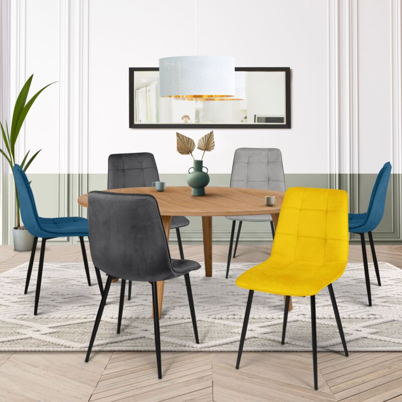 foto del prodotto idmarket set di 6 sedie da pranzo in velluto blu x2, grigio scuro x2, grigio chiaro, giallo mila