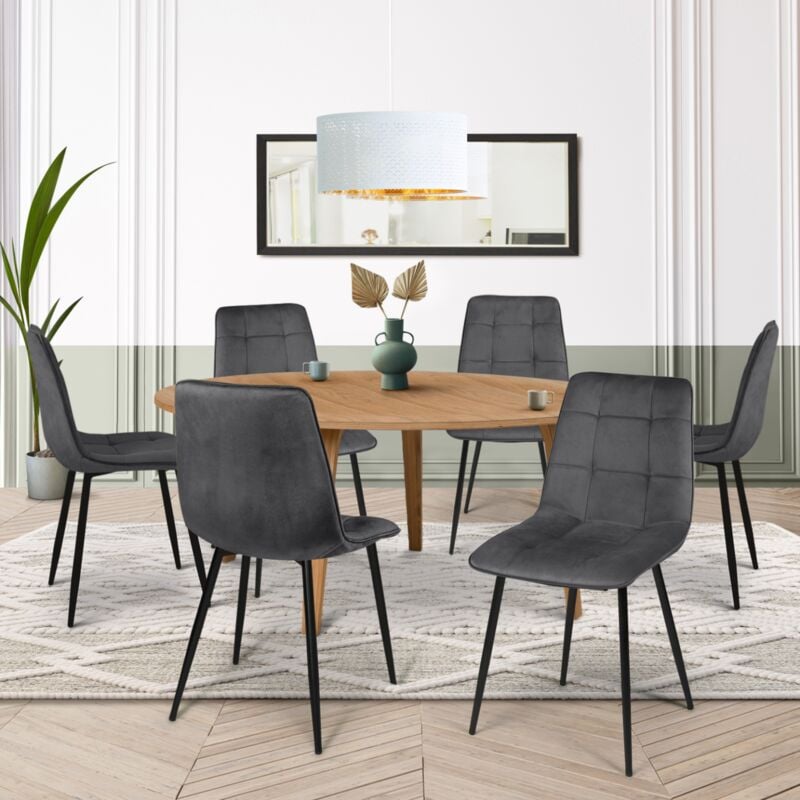 foto del prodotto idmarket set di 6 sedie da pranzo in velluto grigio scuro mila