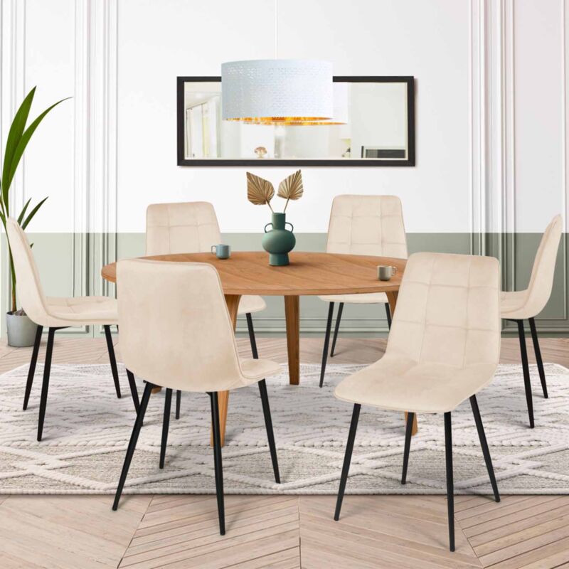 foto del prodotto idmarket set di 6 sedie da pranzo mila in velluto beige