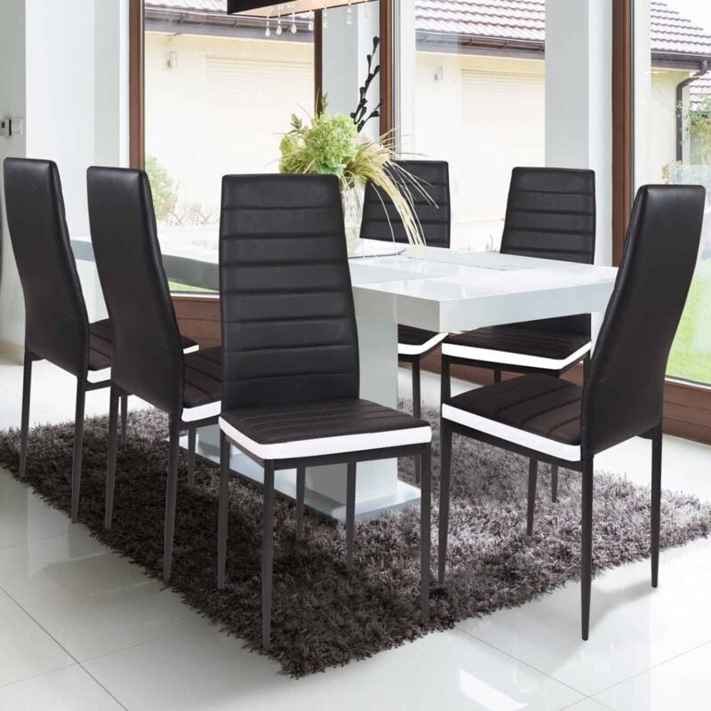 foto del prodotto idmarket set di 6 sedie da pranzo romane nere con fascia bianca