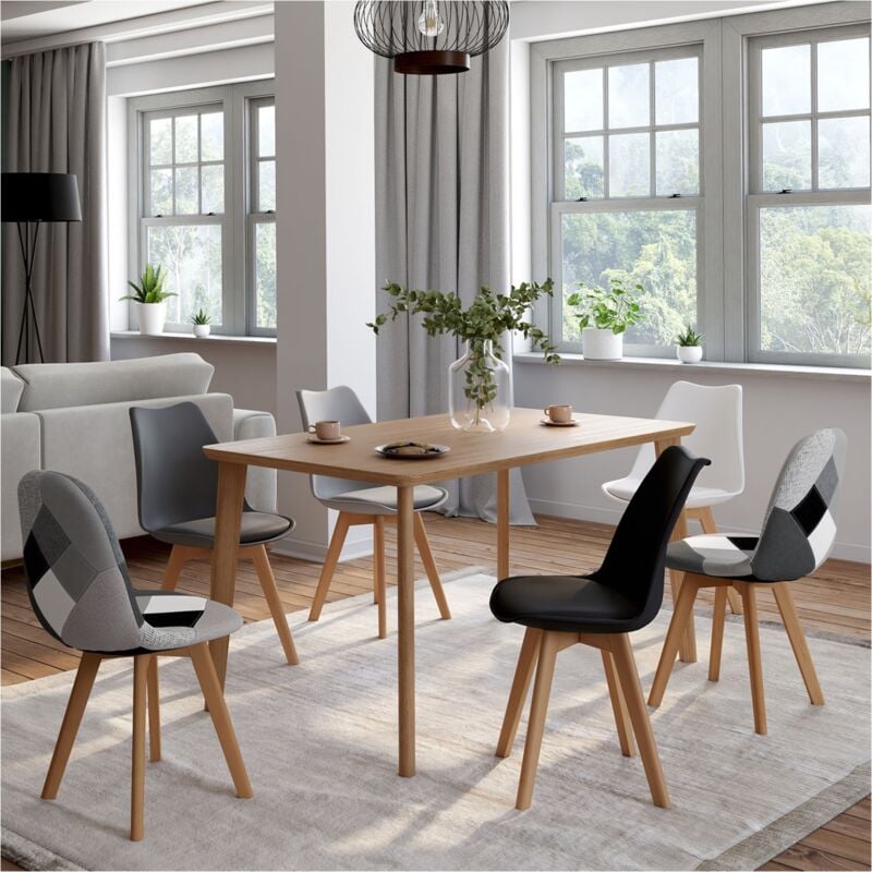 foto del prodotto idmarket set di 6 sedie sara grigio scuro, grigio chiaro, bianco, nero e patchwork nero, grigio e bianco