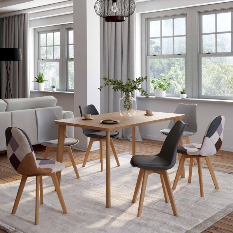 foto del prodotto idmarket set di 6 sedie sara scandinavo grigio scuro x2, grigio chiaro x2 e patchwork marrone