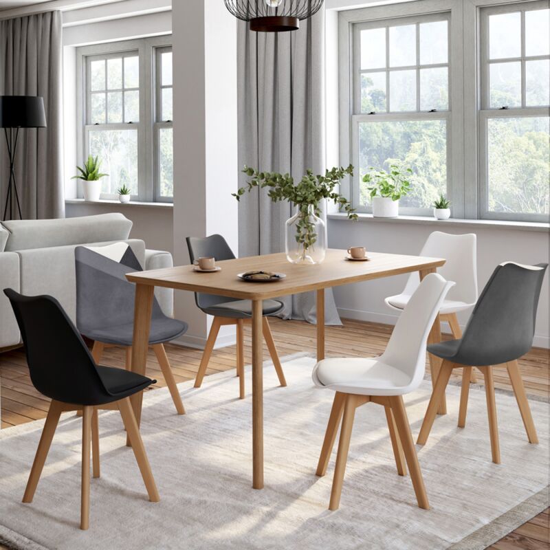 foto del prodotto idmarket set di 6 sedie scandinave sara in velluto patchwork grigio scuro, bianco, nero e nero, grigio e bianco