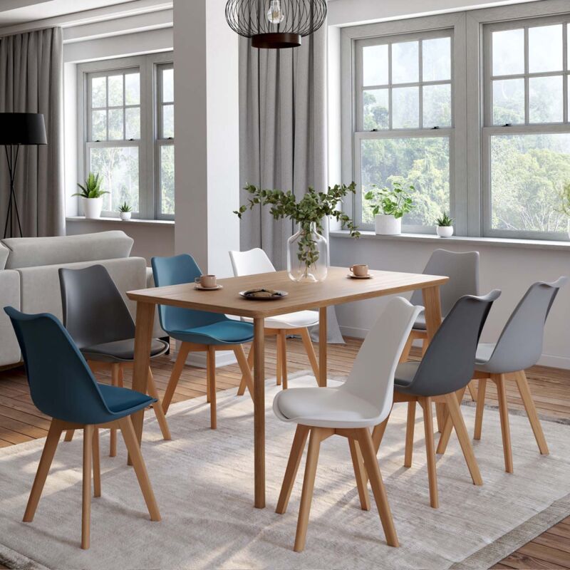 foto del prodotto idmarket set di 8 sedie scandinave sara colore misto bianco x2, grigio chiaro x2, grigio scuro x2, blu anatra x2