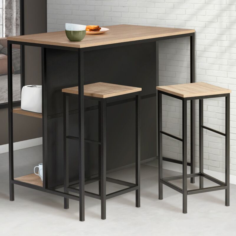 foto del prodotto idmarket set di tavolo da bar e 2 sgabelli di design industriale a isola detroit