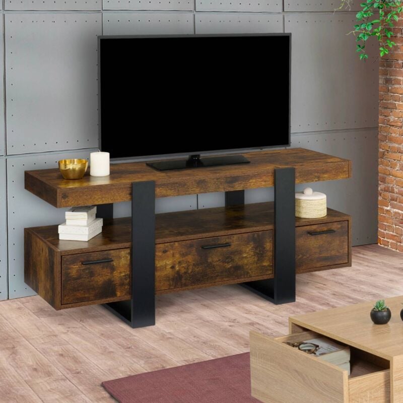 foto del prodotto idmarket supporto tv phoenix da 116 cm con cassetti in legno effetto invecchiato e nero