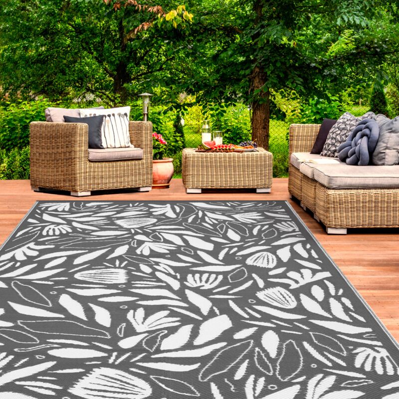 foto del prodotto idmarket tappeto per esterni flower grigio e bianco 180 x 280 cm