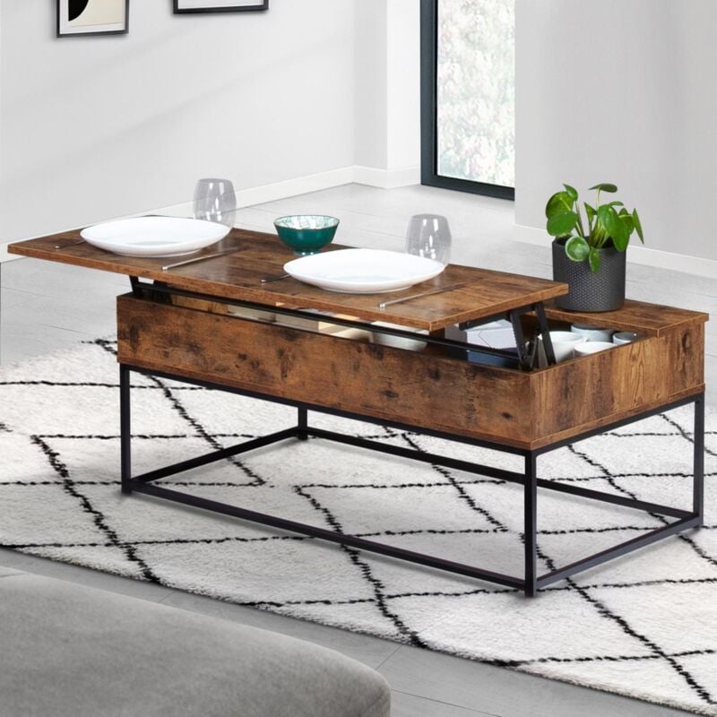 foto del prodotto idmarket tavolino dayton con piano sollevabile, effetto invecchiato, design industriale