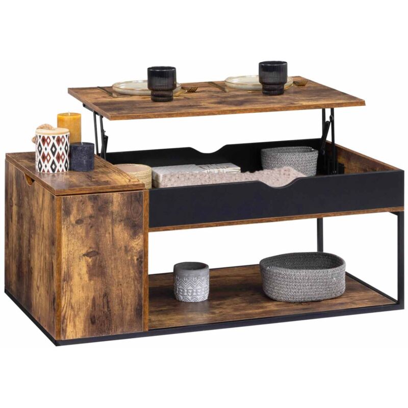 foto del prodotto idmarket tavolino rettangolare alzabile chicago con contenitore dal design industriale