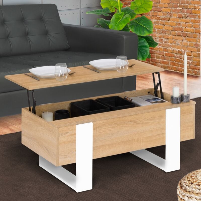foto del prodotto idmarket tavolino rettangolare alzabile phoenix in legno e bianco