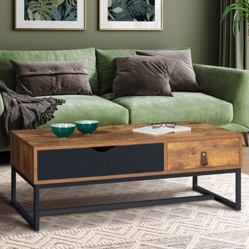 foto del prodotto idmarket tavolino rettangolare chicago, 2 cassetti, design industriale