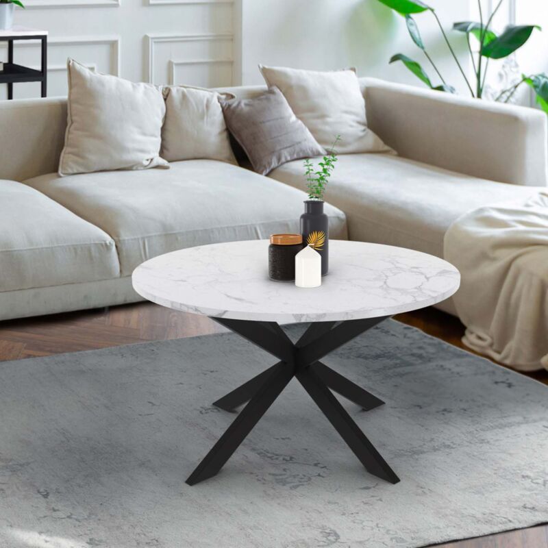 foto del prodotto idmarket tavolino rotondo alaska da 70 cm con piano in marmo bianco e gamba a ragno in metallo nero