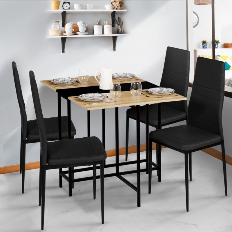 foto del prodotto idmarket tavolo consolle pieghevole 2 4 persone in faggio e nero design industriale edi