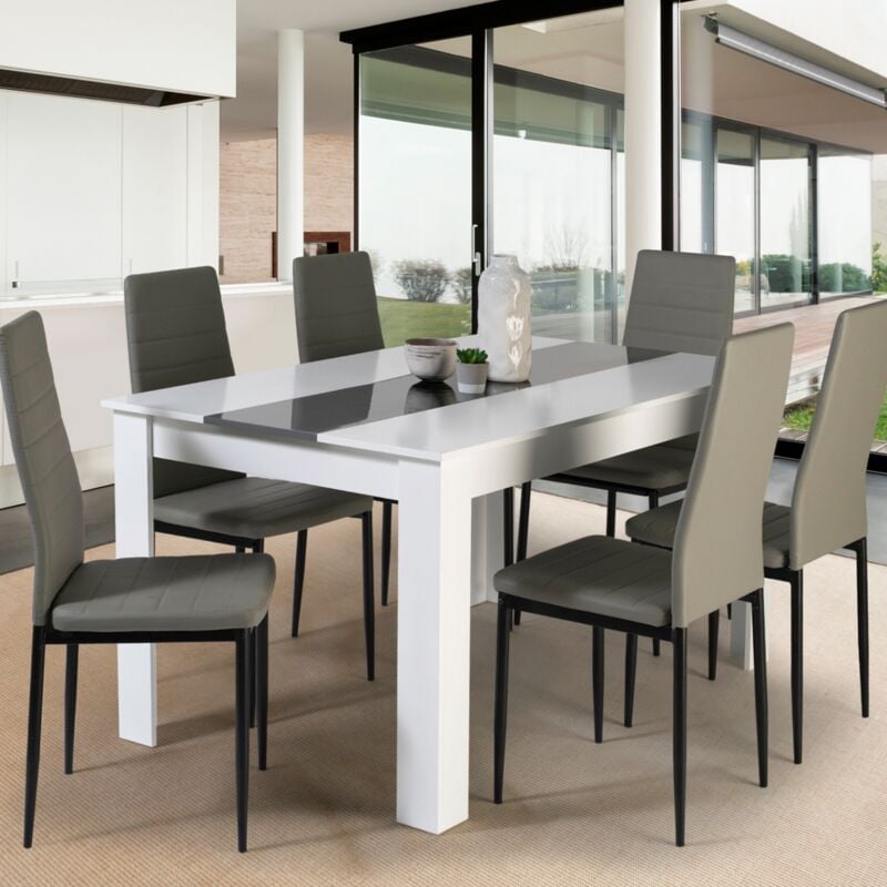 foto del prodotto idmarket tavolo da pranzo georgia 140 cm bianco e grigio e set di 6 sedie romane grigio