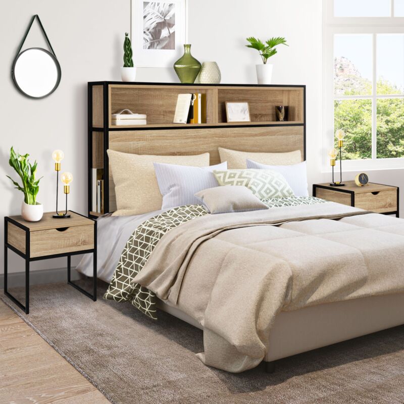 foto del prodotto idmarket testata 165 cm 2 comodini detroit design industriale