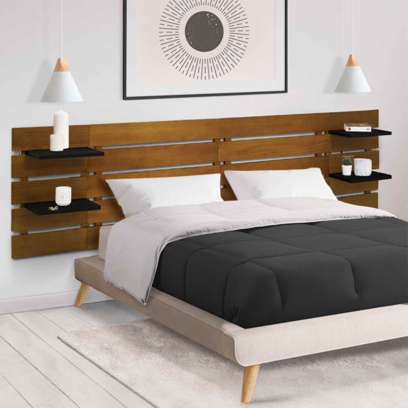 foto del prodotto idmarket testata nina 240 cm con 5 doghe larghe, legno invecchiato e ripiani neri