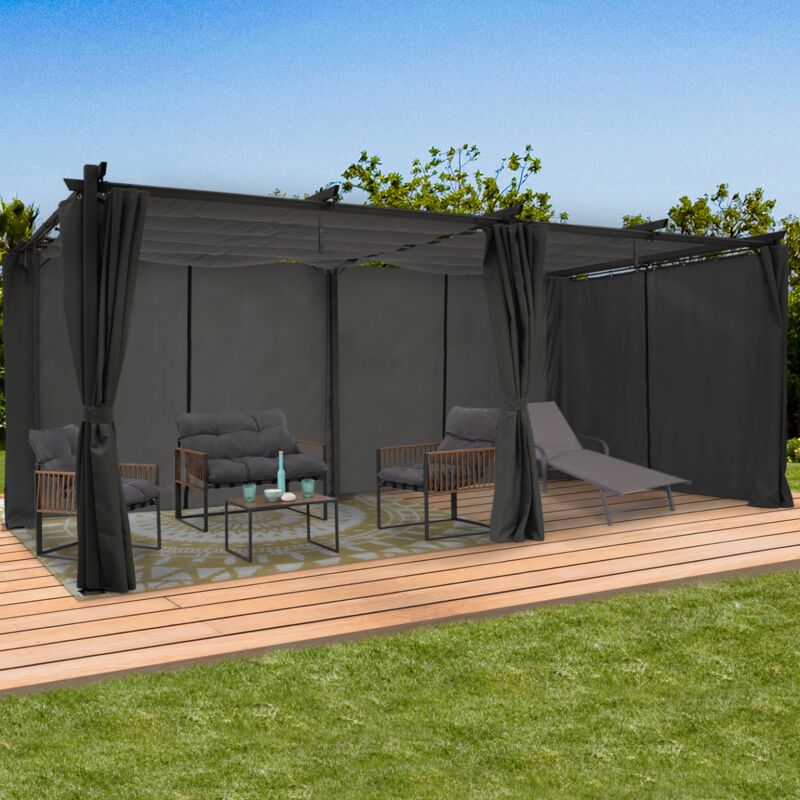 foto del prodotto idmarket tetto retrattile pergola limited edition 3x6 m e 6 tende grigio antracite