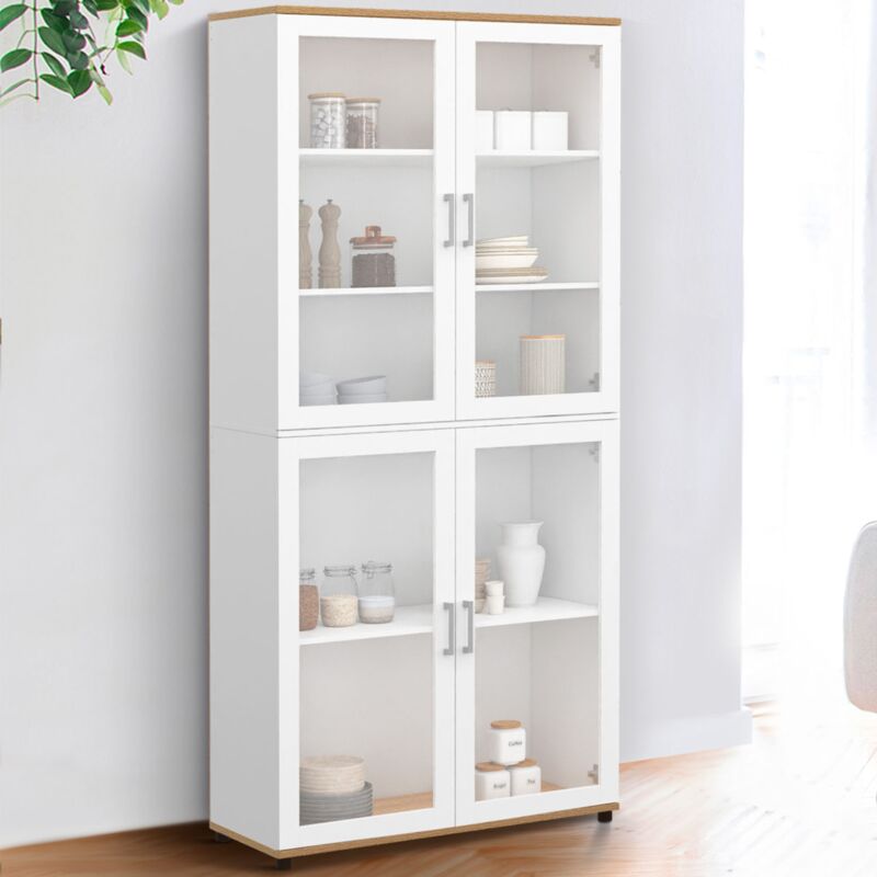 foto del prodotto idmarket vito vitrina de 4 puertas de cristal blanco y efecto haya