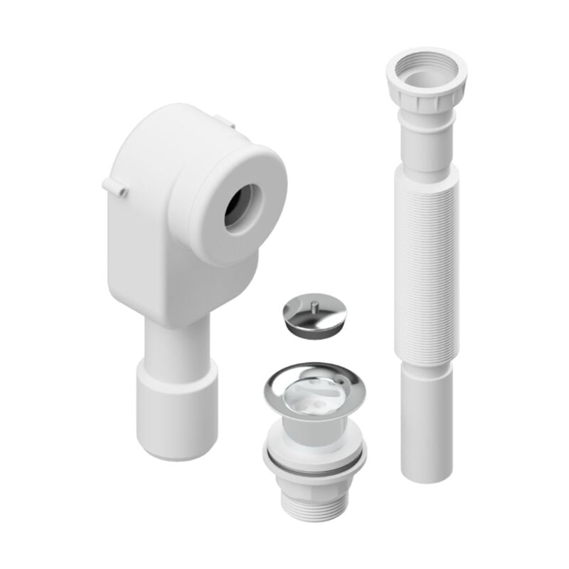 foto del prodotto idral kit di scarico per lavabo con piletta, sifone da incasso e tubo corrugato in plastica 1 1 4 15407 bianco
