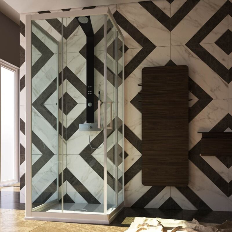 foto del prodotto idralite box doccia 3 lati in pvc profilo bianco h 200 mod. lite 70x100x70 cm vetro trasparente