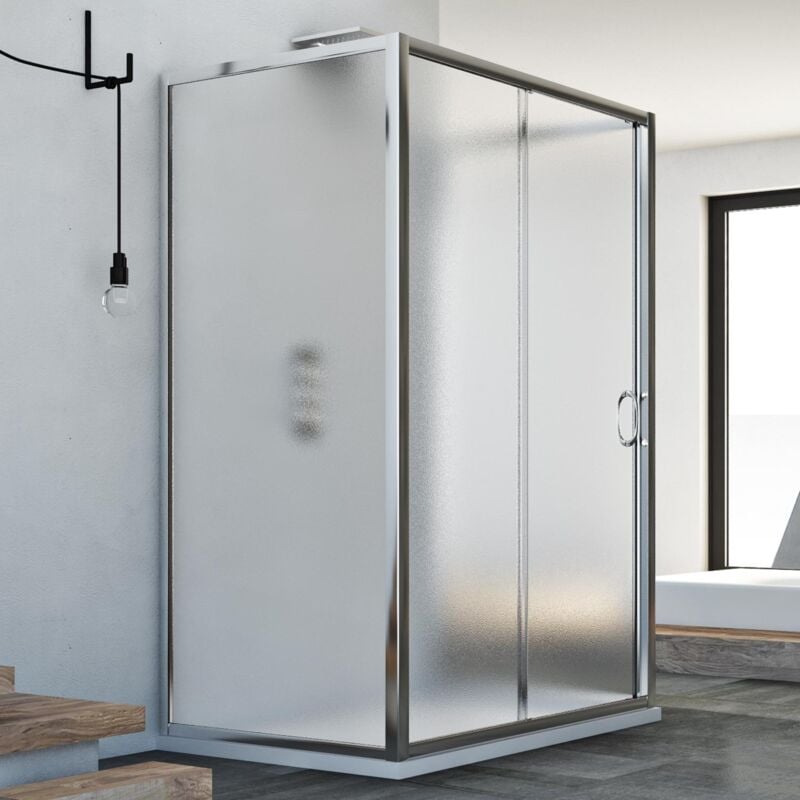 foto del prodotto idralite box doccia 3 lati scorrevole vetro stampato h 185 mod. replay trio 1 anta 70x100x70 cm