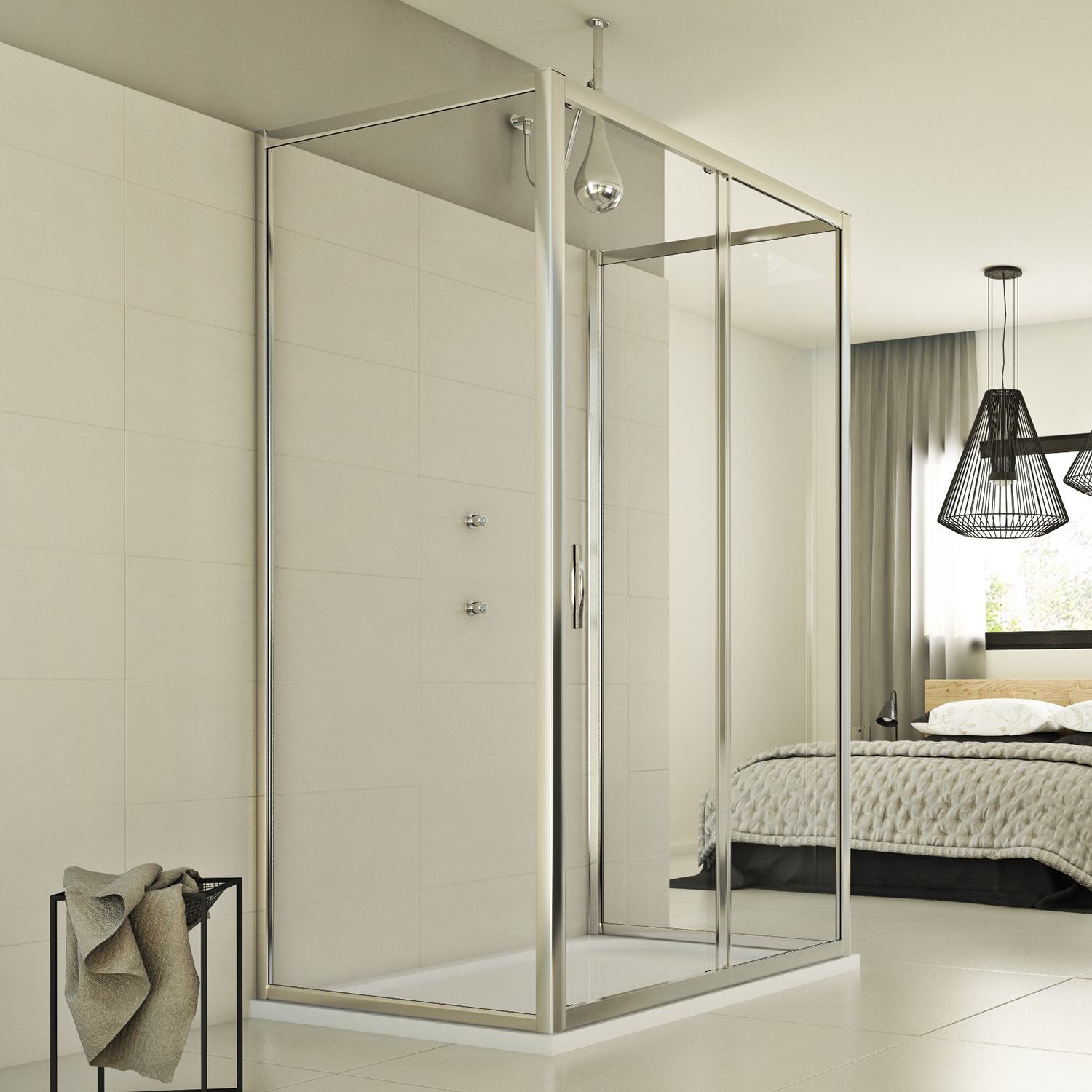 foto del prodotto idralite box doccia 3 lati scorrevole vetro trasparente h 198 mod. young trio 1 anta p 70x140x70 cm