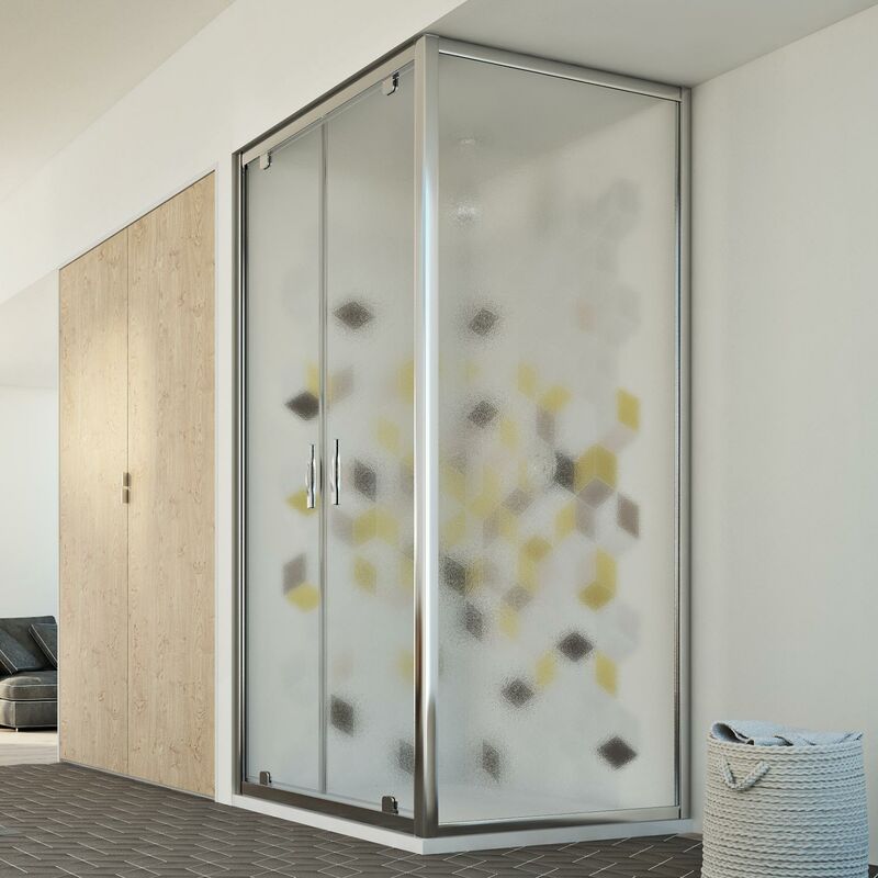 foto del prodotto idralite - box doccia angolare battente vetro stampato h 198 mod. cristal duo 2 ante 70x110 ap. 110 cm rettangolare
