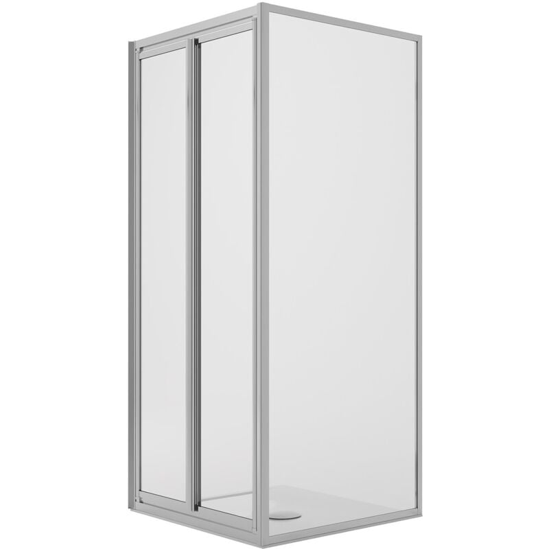 foto del prodotto idralite - box doccia angolare fisso saloon 2 ante battente vetro trasparente h 198 mod. west 75x80 cm ap. 80