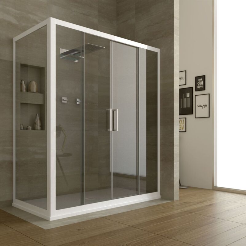 foto del prodotto idralite box doccia angolare in pvc profilo bianco h 200 mod. star 2 ante 70x170 cm vetro trasparente