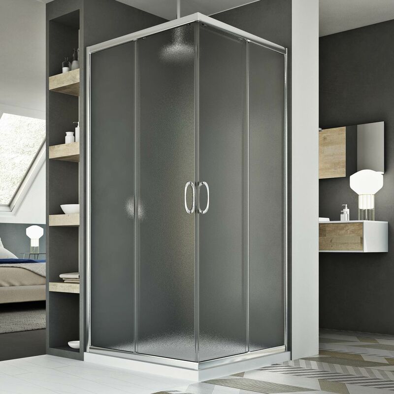 foto del prodotto idralite box doccia angolare scorrevole vetro stampato h 185 mod. junior 70x80 cm rettangolare