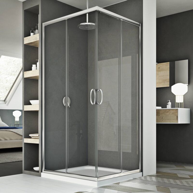 immagine 0 del prodotto idralite box doccia angolare scorrevole vetro trasparente h 185 mod. junior 100x100 cm quadrato