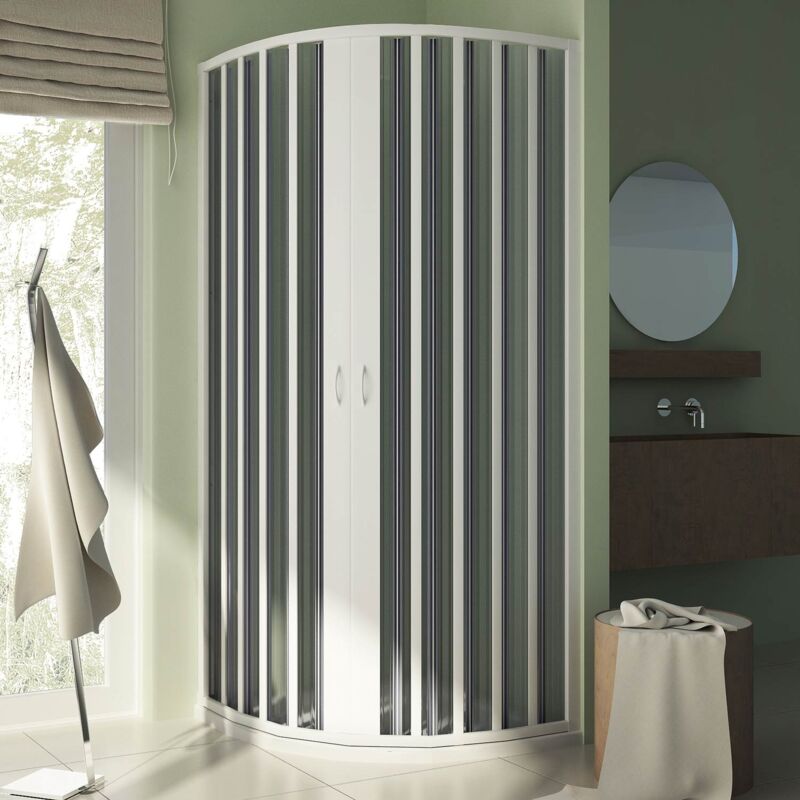 foto del prodotto idralite box doccia semicircolare in pvc a soffietto h 185 mod. sharp centrale 75x75 cm raggio 38