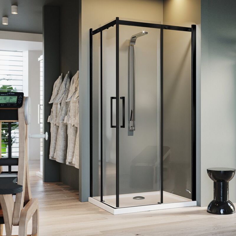 foto del prodotto idralite box doccia vetro 8 mm h 200 mod. prime corner 80x90 cm black
