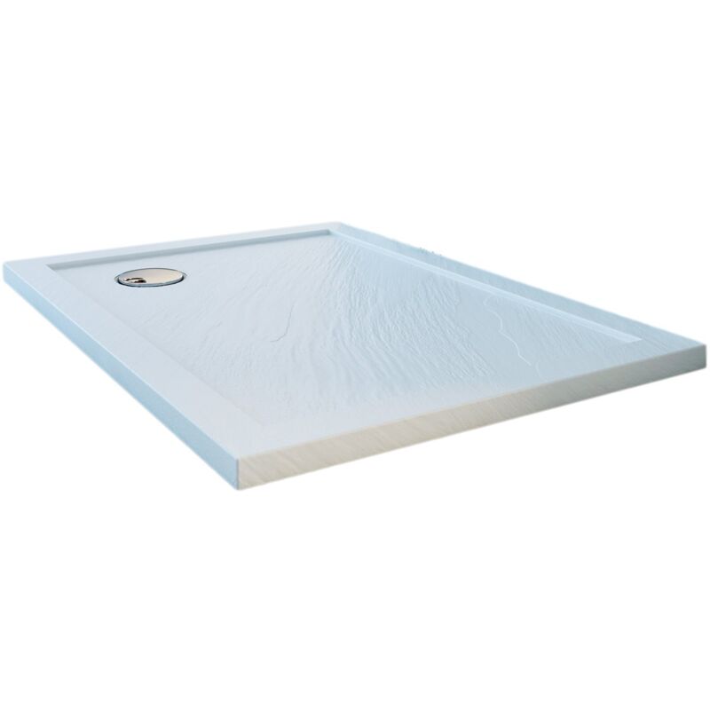 foto del prodotto idralite piatto doccia bordato effetto pietra bianco in acrilico mod. flower 80x100x4 cm rettangolare