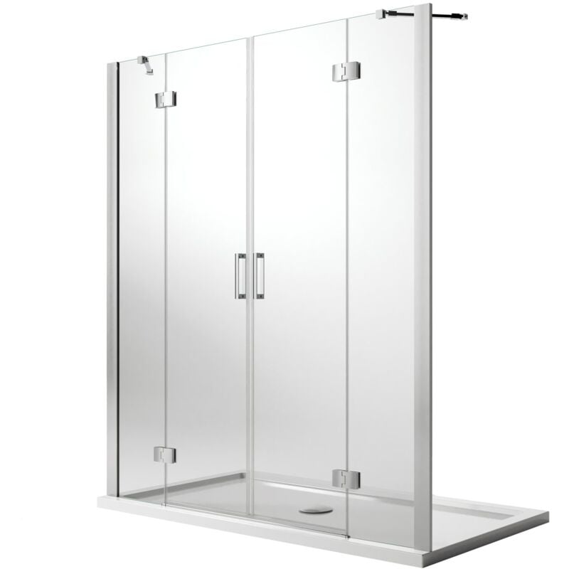 foto del prodotto idralite - porta doccia saloon vetro trasparente con easy-clean h 190 mod. flip anta + anta 160 cm