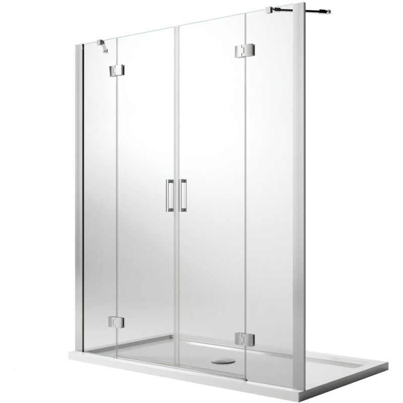 foto del prodotto idralite - porta doccia saloon vetro trasparente con easy-clean h 190 mod. flip anta + anta 210 cm