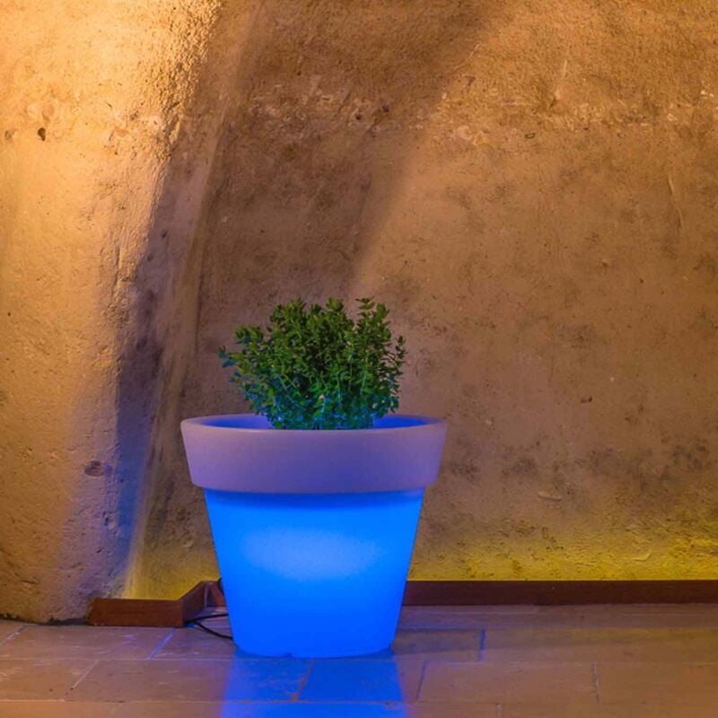 foto del prodotto idralite vaso con led in resina h 45 mod. begonia tondo lampada azzurra