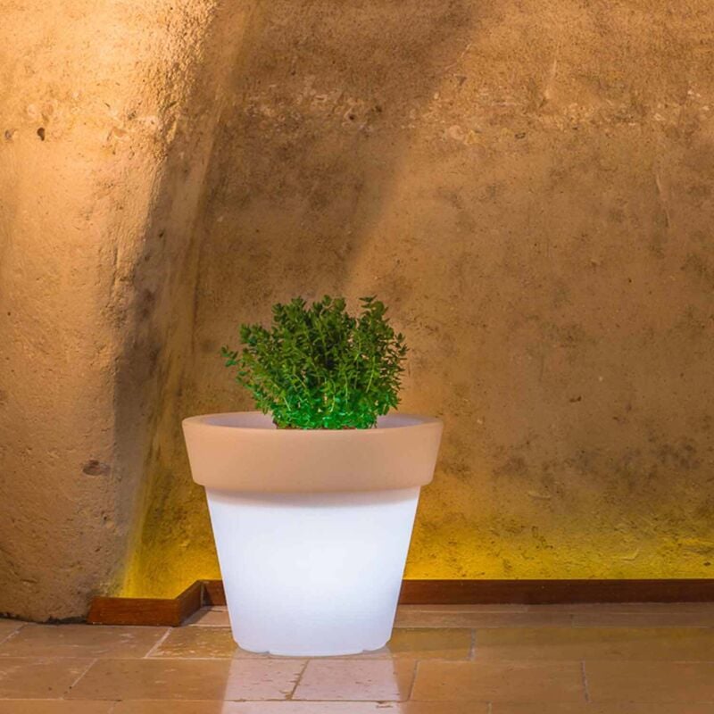 foto del prodotto idralite vaso con led in resina h 45 mod. begonia tondo lampada bianca