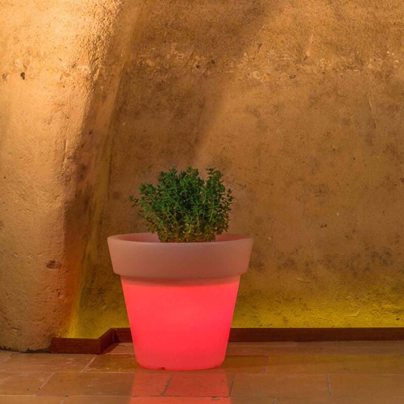 foto del prodotto idralite vaso con led in resina h 45 mod. begonia tondo lampada rossa
