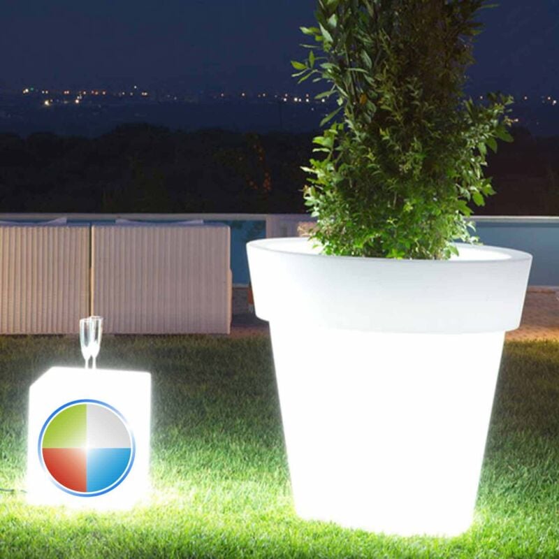 foto del prodotto idralite vaso con led in resina h 45 mod. begonia tondo led multicolor