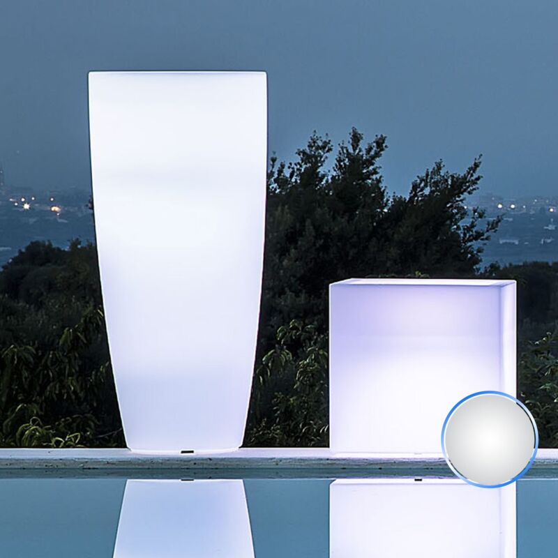 foto del prodotto idralite vaso luminoso da giardino in resina bianca per esterno.