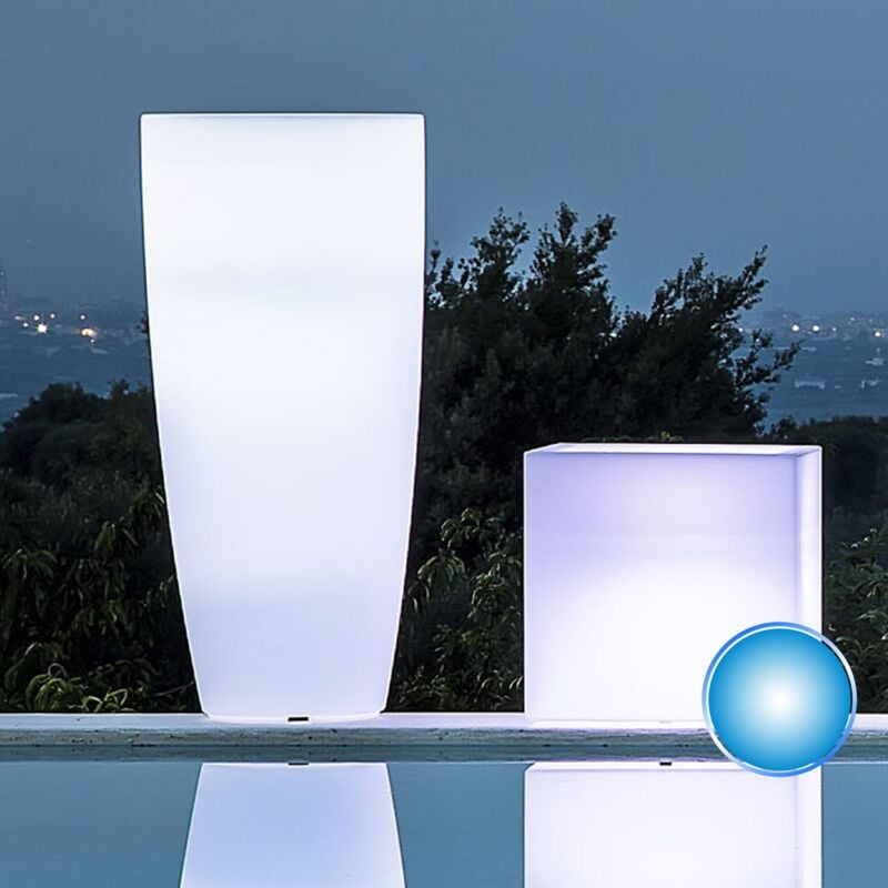 foto del prodotto idralite vaso luminoso da giardino in resina bianca per esterno.