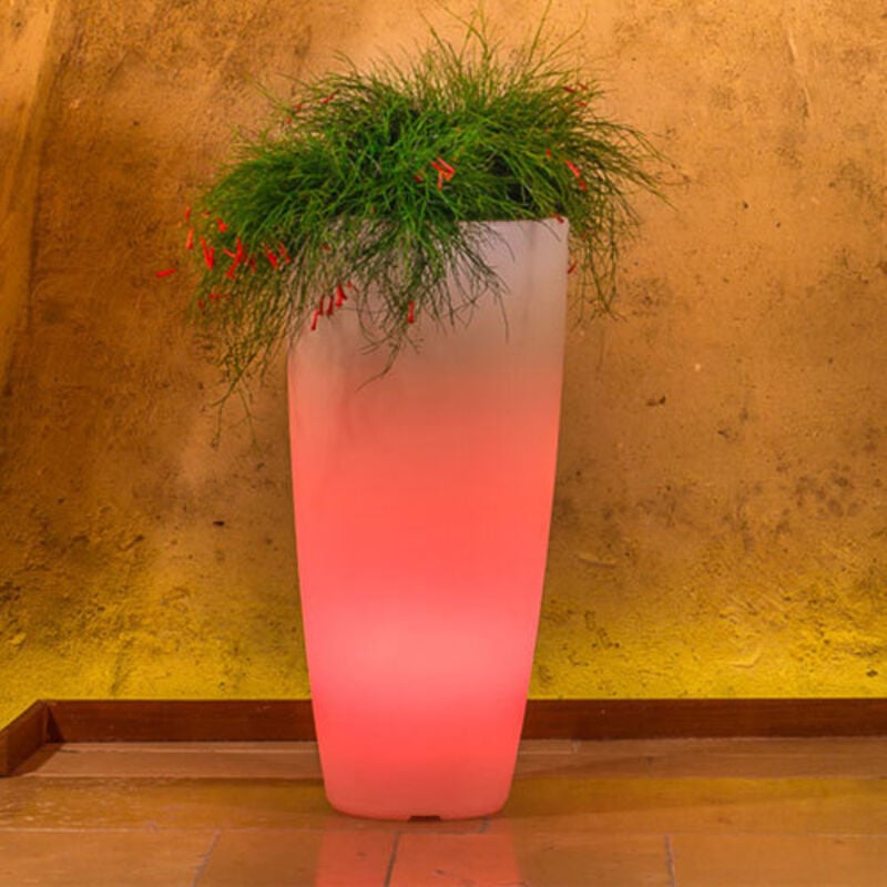 foto del prodotto idralite vaso luminoso da giardino in resina bianca per esterno.