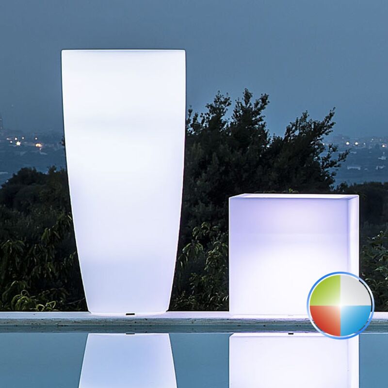 foto del prodotto idralite vaso luminoso da giardino in resina bianca per esterno.
