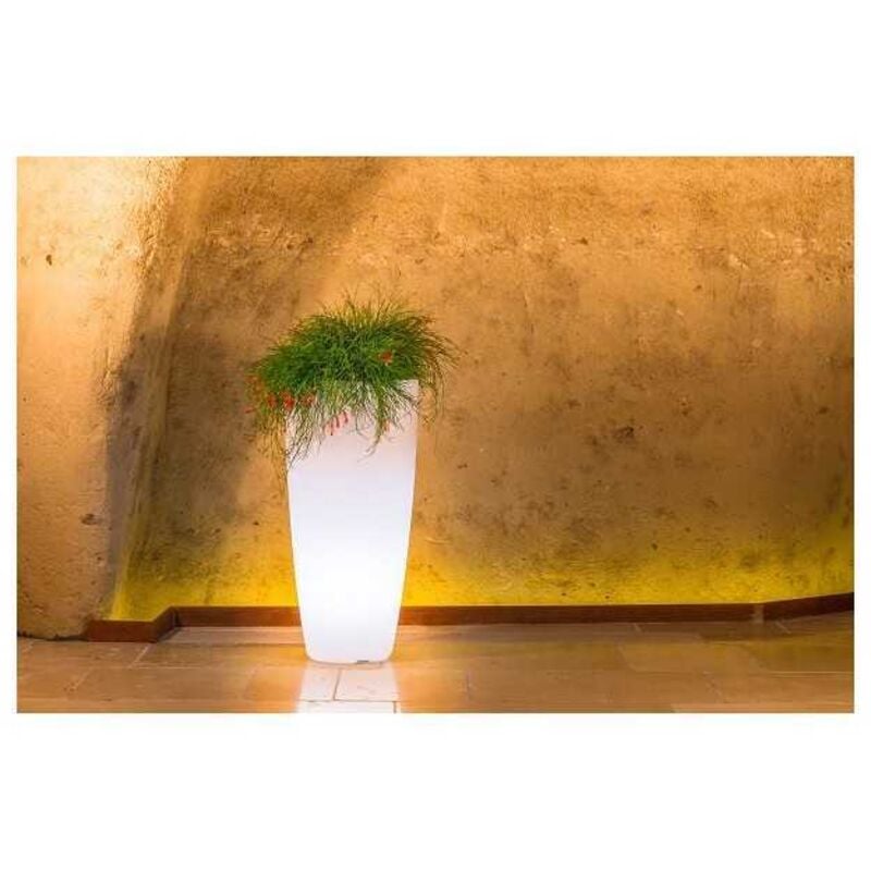 foto del prodotto idralite vaso luminoso da giardino in resina bianca per esterno.