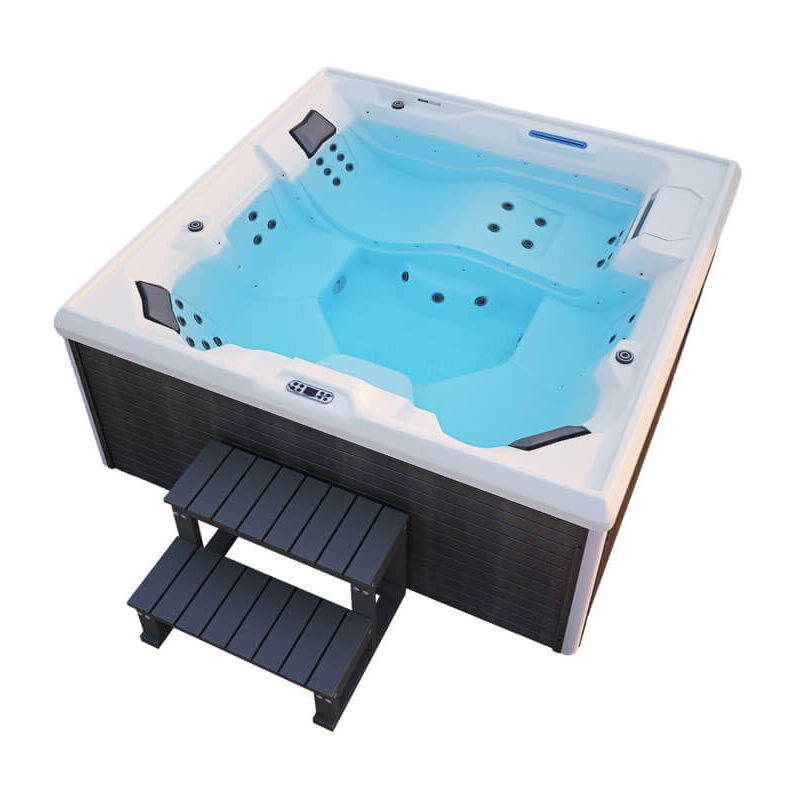 foto del prodotto idromassaggio da esterno con scaletta e copertura termica stream big 207 x 207 cm per 5 persone dotazioni con scale e copertura termica home