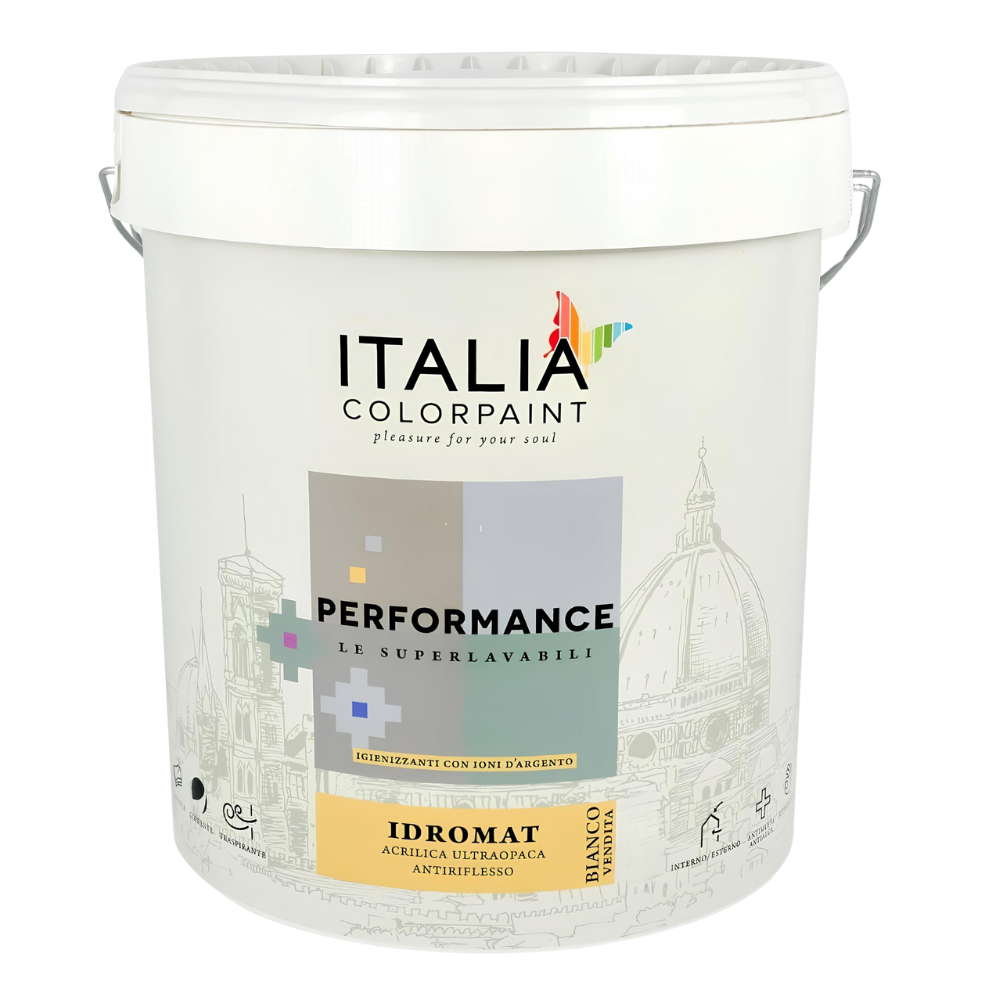 foto del prodotto idropittura acrilica ultraopaca superlavabile idromat performance ioni argento formato 2.5 lt, confezione 1