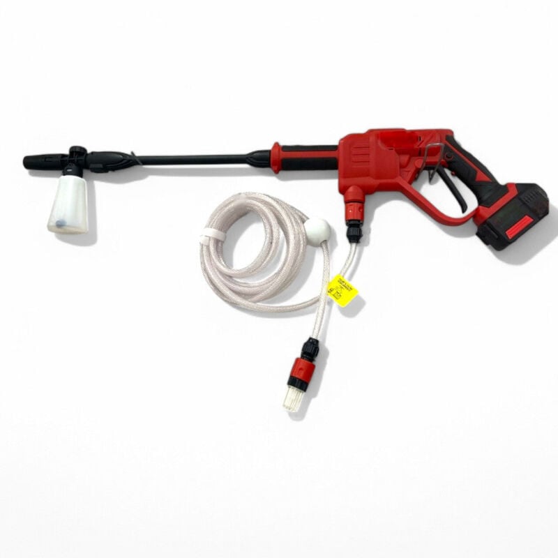foto del prodotto idropulitrice a batteria 18v getto 2 mt. con lancia lunga e corta tubo flessibile contenitore schiuma 250 ml
